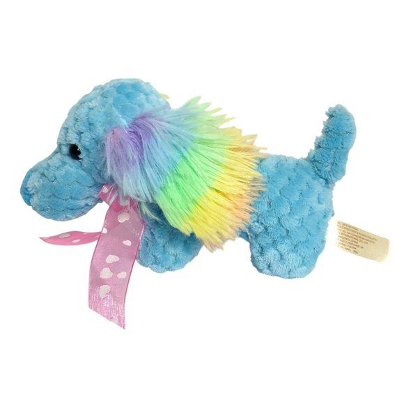 Dachshund Plush 9" Dog Blue Rainbow-Ears Scented Toy Pink Ribbon Love Valentines - Picture 2 of 7